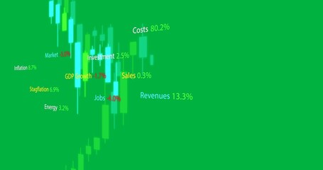Animation of graph processing business, financial and economic data on transparent background - Powered by Adobe