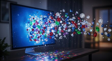 Digital Display with Colorful Abstract Elements.