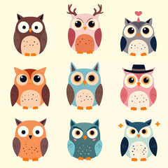 Whimsical Owls in Pastel Colors, Each Unique and Adorable