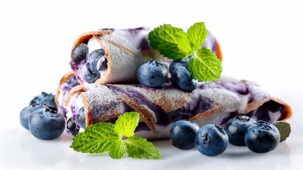 Sweet Blueberry Crepes: A tantalizing photograph captures the exquisite allure of fresh blueberry crepes, enticing viewers with a culinary display of flavor and delight.