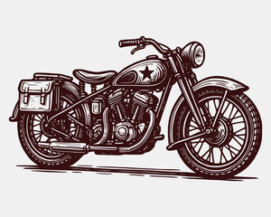 Vintage Motorcycle Illustration with Star Emblem and Saddlebags