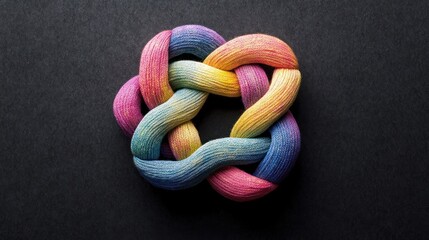 Colorful braided knot on dark background