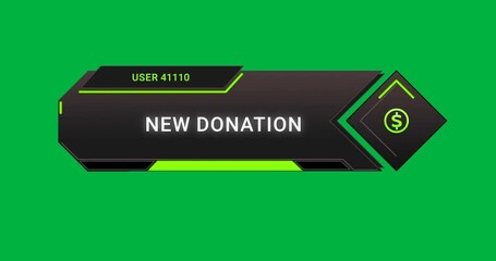 Animation of screen, new doantion text and digital interface on transparent background - Powered by Adobe