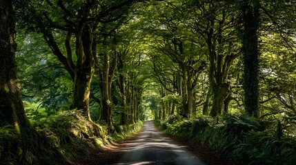 Fototapeta premium Photo of a Road Lined with Trees: