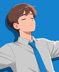Young Man in Blue Tie, Serene Business Attire, Professional Confidence