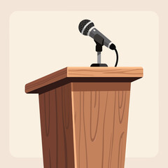 Wooden Podium with Microphone for Speeches and Presentations