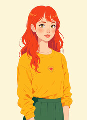 Young Woman with Red Hair in Yellow Sweater