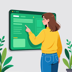 Young Woman Interacting with Digital Interface in Modern Office Setting