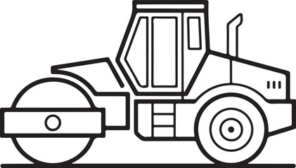 Simple outline illustration of a road roller construction vehicle on a white background