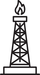 Simple line art icon of an oil rig flare stack burning natural gas