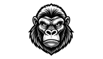 Fierce gorilla head mascot in black and white