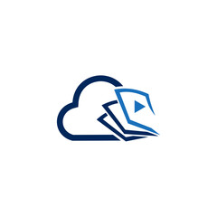 book with play button and cloud icon representing
