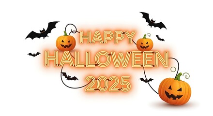 Happy halloween 2025 with pumpkins and bats isolated on white background