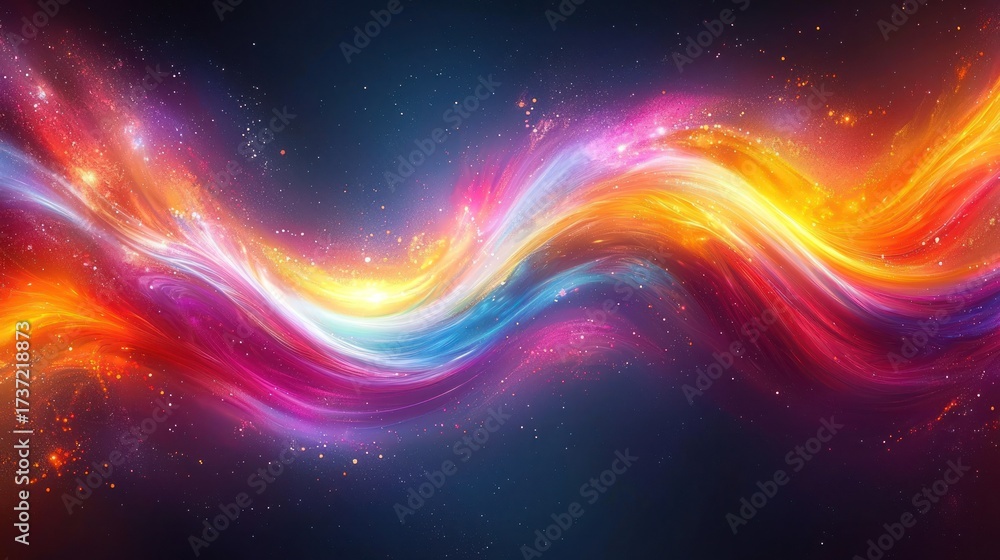 Wall mural abstract, luminous wave with vibrant colors against a dark space background
