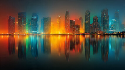 Fototapeta premium Modern City Skyline at Sunset with Skyscrapers