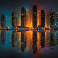 Obraz premium Modern City Skyline at Sunset with Skyscrapers