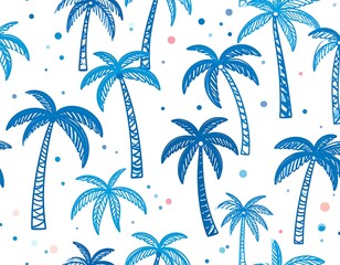 Blue Palm Trees Seamless Pattern.