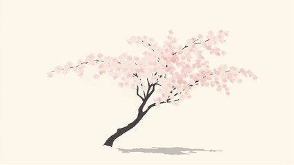 Pink cherry blossom tree in full bloom. Illustration of a cherry blossom tree.