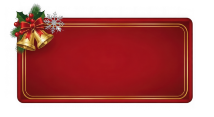 Red and gold christmas frame with bell isolated on transparent background for design