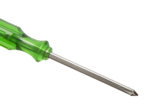 Close-up of Green Handle Phillips Screwdriver Isolated