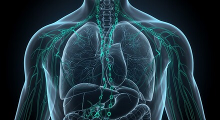 Lymphatic System Anatomy Illustration Human Body Scan 3D Rendering