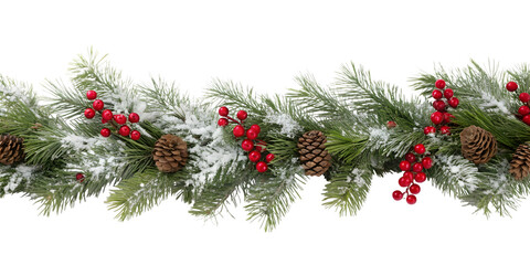 Festive Christmas Garland with Pine Cones and Red Berries on Black Background
