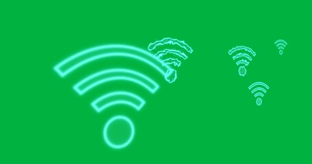 Animation of blue wifi icons over transparent background - Powered by Adobe
