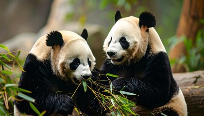 Two pandas eating bamboo (1)