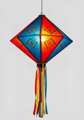 Obraz premium abstract background with colorful arrows, Radiant geometric lantern casting a warm festive glow with intricate diamond facets suspended in air
