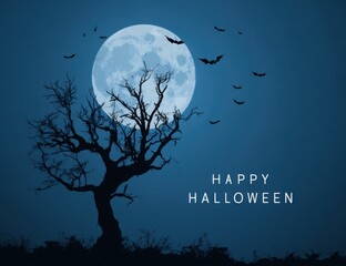 halloween haunted house background with full moon and cemetery