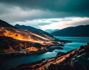 Naklejka premium Coastal mountain landscape