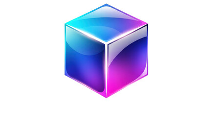 A vibrant cube with a gradient of blue, purple, and pink, isolated on a transparent background