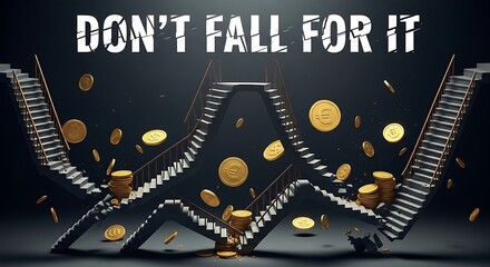 Beware deceptive financial traps and falling money symbolizing risky investments and economic downfall