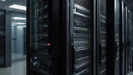 Rows of server racks in a server room