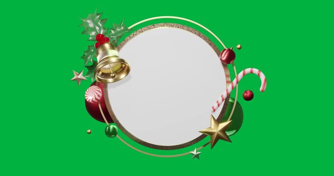Animation of circle frame with copy space and christmas decoration on transparent background