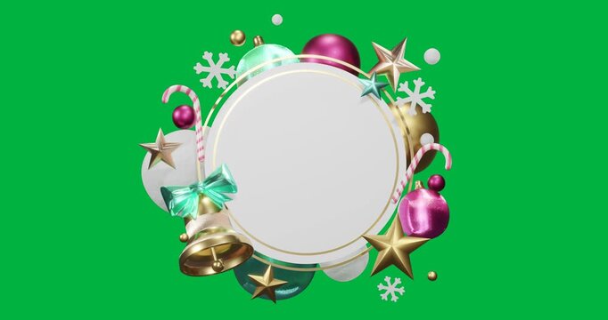 Animation of circle frame with copy space and christmas decoration on transparent background