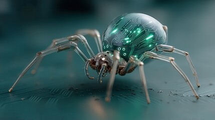 Fototapeta premium halloween technology concept. Futuristic spider with circuit patterns and metallic texture.