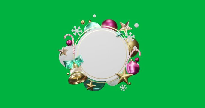 Animation of circle frame with copy space and christmas decoration on transparent background