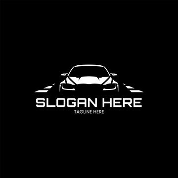 white car silhouette logo from front view with black background