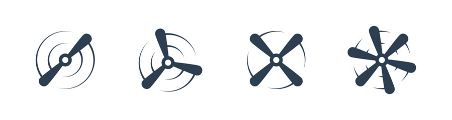 Airplane propellers silhouette with abstract swirl effect. Aviation and drone icon in minimalist vector style for flight and engineering projects