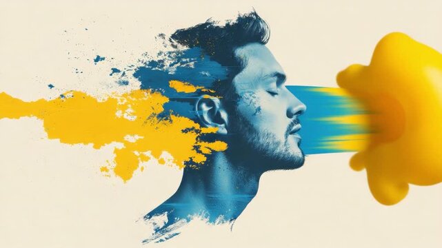 Portrait of a Man with Colorful Elements and Abstract Art Style Representing Creativity and Inspiration 4k video footage