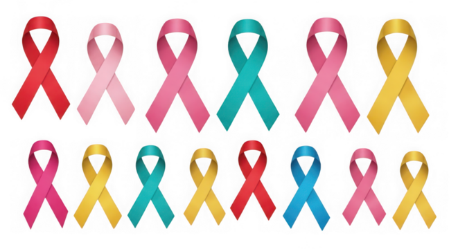 Collection of awareness ribbons isolated on transparent background for various causes - Powered by Adobe