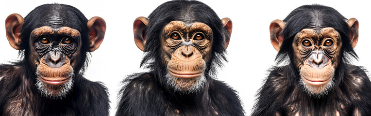 Curious young chimpanzee staring ahead with intelligent expressive brown eyes.