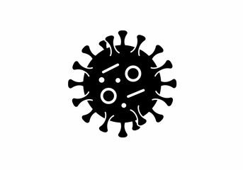 Black spiky virus icon with internal white circles and lines a microbial pathogen illustration.