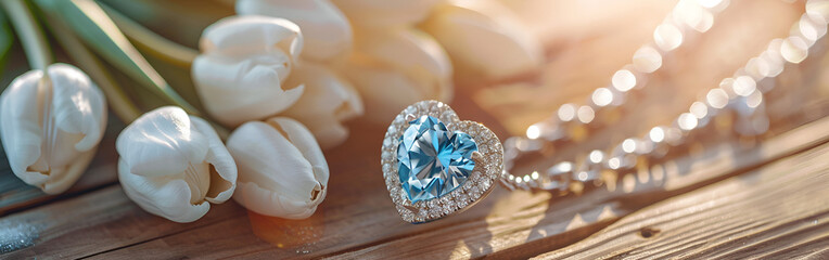 Brilliant blue gemstone resting gracefully among soft white flower petals