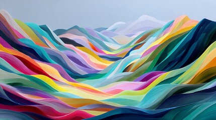 Vibrant abstract landscape of flowing colorful ribbons mimicking mountainous terrain