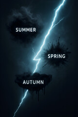 Seasons: Dynamic Climatic Transition, Energy: Electric Seasonal Burst, Power: Volatile Elemental Display, Impact: Sudden Weather Revelation, Forecast: Intense Climatic Prediction, Brush Stroke