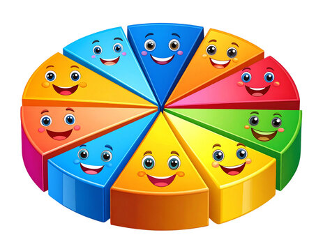  Cartoon Style Portfolio Diversification Diagram with Smiling Asset Icons, Transparent Background
