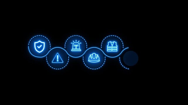 Workplace safety technology for zero accidents concept. Regulations and standard in industry. with safety icons on virtual screen for working standard process, safety culture and training. 4k video