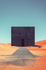 Fototapeta premium Modern architecture. Abstract concrete structure in desert landscape.